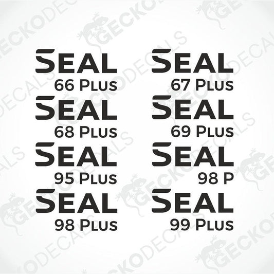 A set of vehicle decals with the text 'SEAL' and various numbers below it, indicating different models possibly for a caravan.