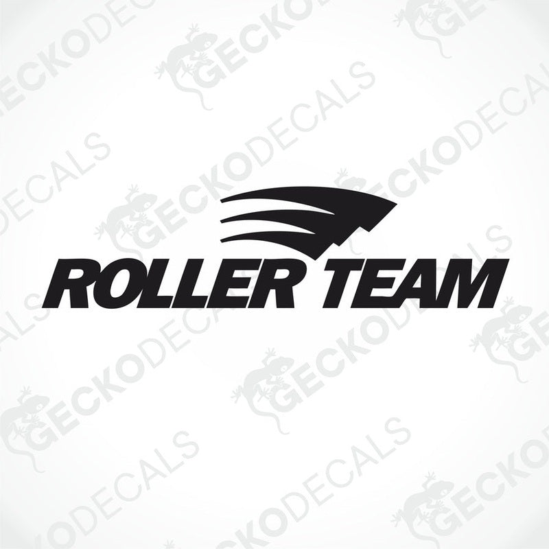 A die cut sticker with the text 'ROLLER TEAM' and a graphic design, delivered on transfer paper.