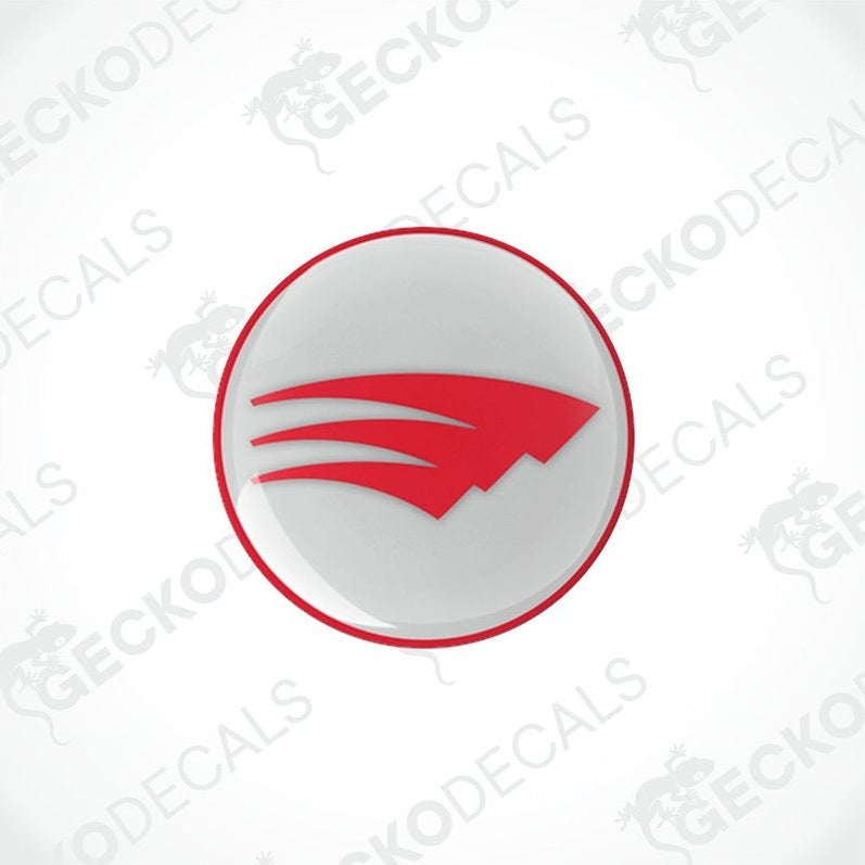 Roller Team epoxy resin domed sticker with red arrow graphic