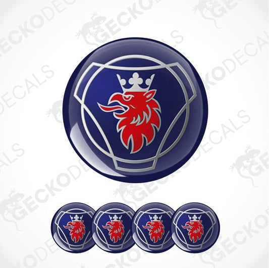 Set of blue emblems with a red lion design on a white background