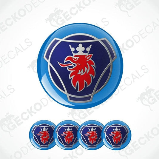 Set of blue and red emblems with a lion design on a white background.