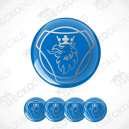 Set of blue and silver lion emblem decals on a white background with 'Gecko Decals' branding.