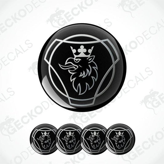 Set of black and silver lion emblem stickers with a crown on a white background.