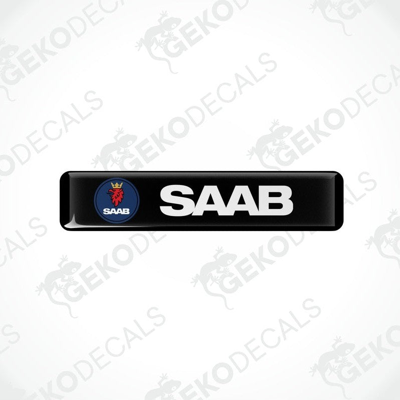 Black vinyl decals with polyurethane coating featuring the SAAB logo in white lettering.