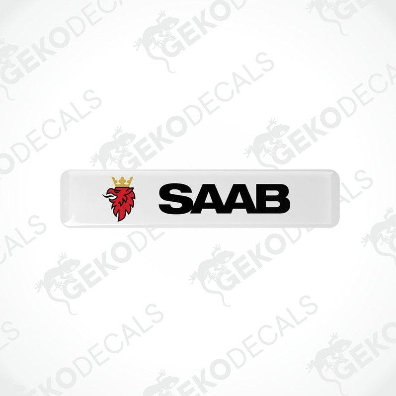  Withe vinyl decals with polyurethane coating featuring the SAAB logo in black lettering.