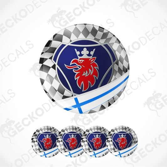 Set of car emblems with a red lion and blue background on a white background.