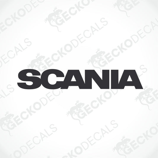 A die cut sticker with the brand name SCANIA, suitable for use on vehicles or other surfaces.