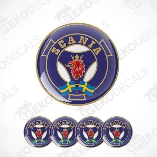 A set of vinyl decals with a polyurethane coating, featuring the brand name 'Scania' and a emblem with a red Eagle.