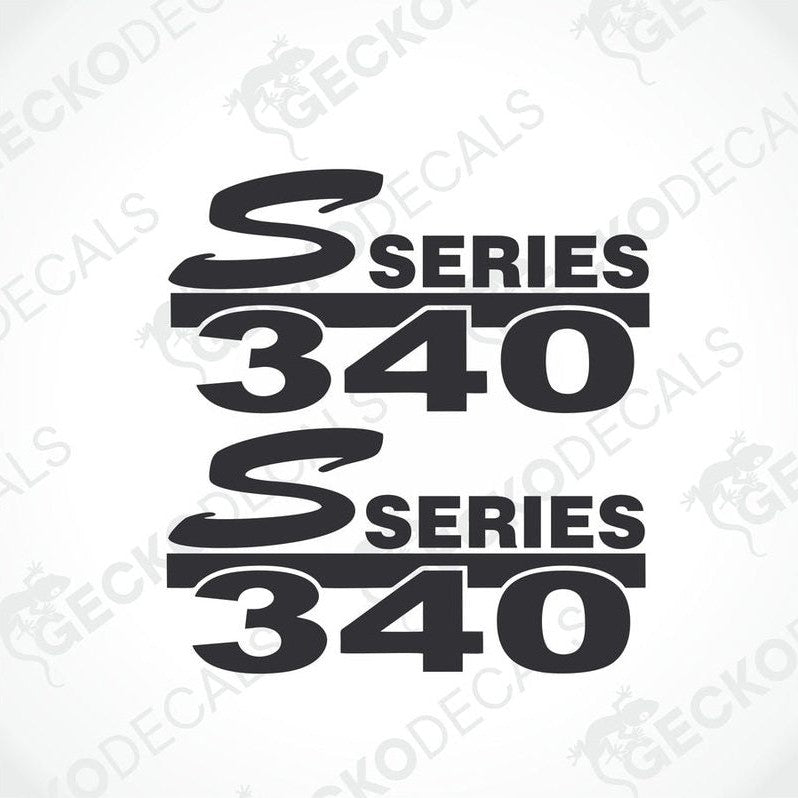 Two black and white decals with the text 'S SERIES 340' on a white background.