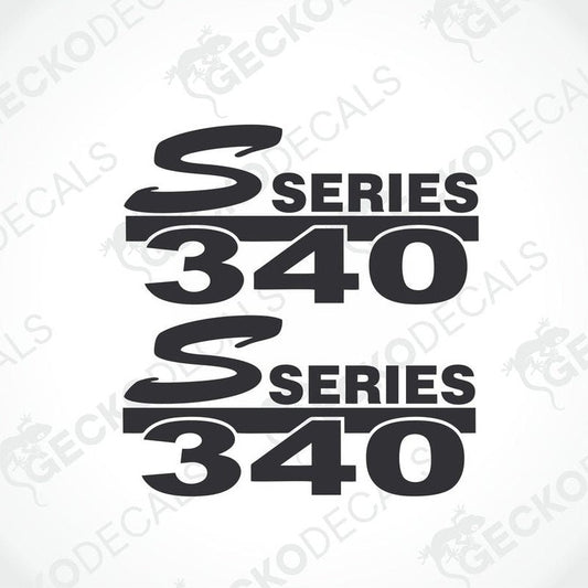 Two black and white decals with the text 'S SERIES 340' on a white background.