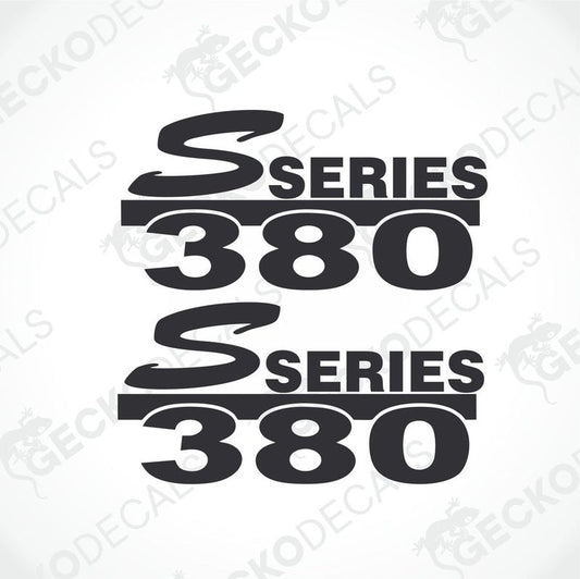 Two black decals with the text 'Scania 380 SERIES' in different styles.
