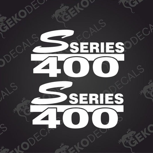Two white decals with the text 'S SERIES 400' on a black background, typically used for vehicle graphics.