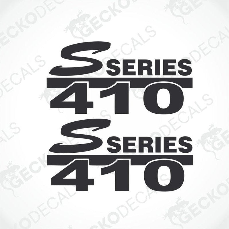 Two black decals with the text 'S SERIES 410' designed for vehicle graphics, likely to be applied on the side of a Scania truck.