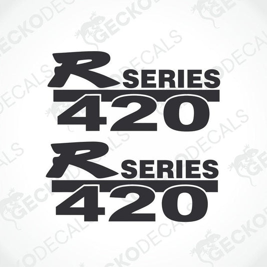 A set of two black decals with the text 'R 420' and 'R 240' in white, for use on Scania trucks.