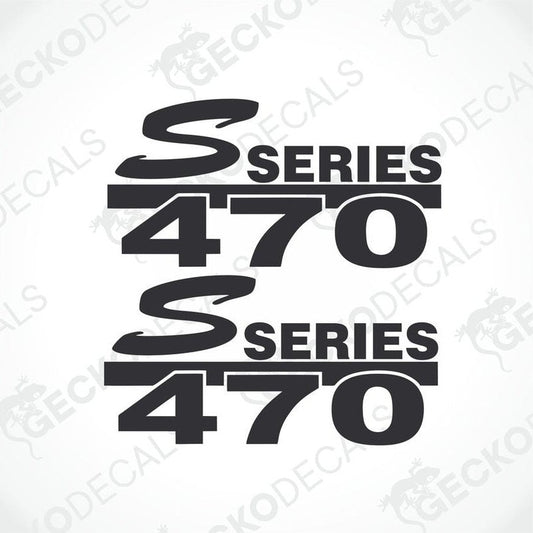 A set of two black decals with the text 'Scania 470 SERIES' in white.
