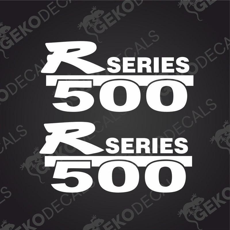 Two black decals with the text 'R 500' and a small icon.