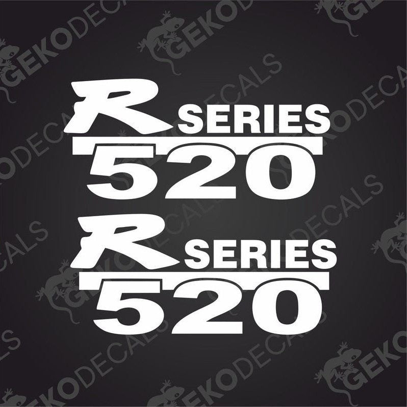 Two white decals with the text 'R 520' and a series indicator, presented on a black background with a watermark logo at the top.