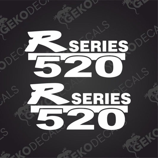 Two white decals with the text 'R 520' and a series indicator, presented on a black background with a watermark logo at the top.