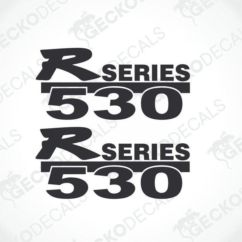 Two black decals with the text 'R SERIES 530' on a white background, intended for use on vehicles.