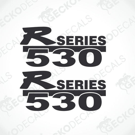 Two black decals with the text 'R SERIES 530' on a white background, intended for use on vehicles.