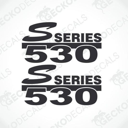 Two black decals with the text 'S SERIES 530' on a white background, intended for use on vehicles.