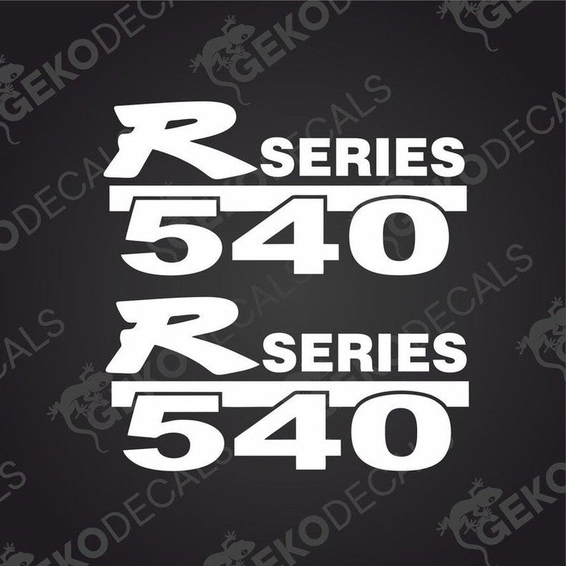 Two white stickers with the text 'R SERIES 540' on a black background, designed for use on vehicles.