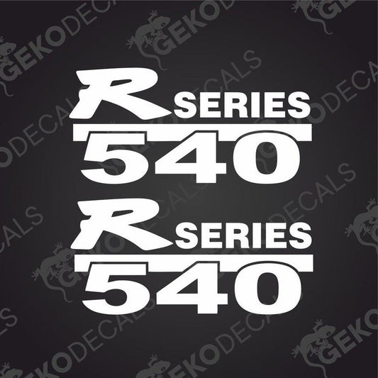 Two white stickers with the text 'R SERIES 540' on a black background, designed for use on vehicles.