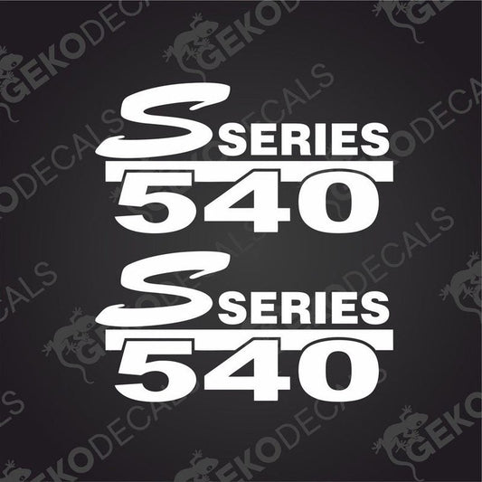 Two white decals with the text '540 S SERIES' and a logo, delivered on a black background with a watermark of 'GEKODECALS'.