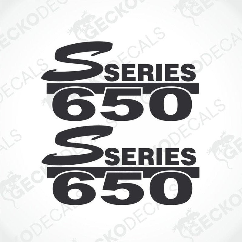 Two black decals with the text '650 SERIES' and a Scania logo, presented on a white background.