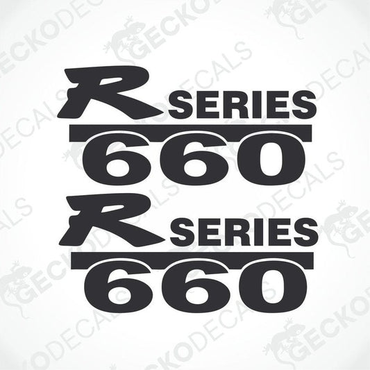 Four black decals with the text 'R660 R SERIES' displayed on a white background.