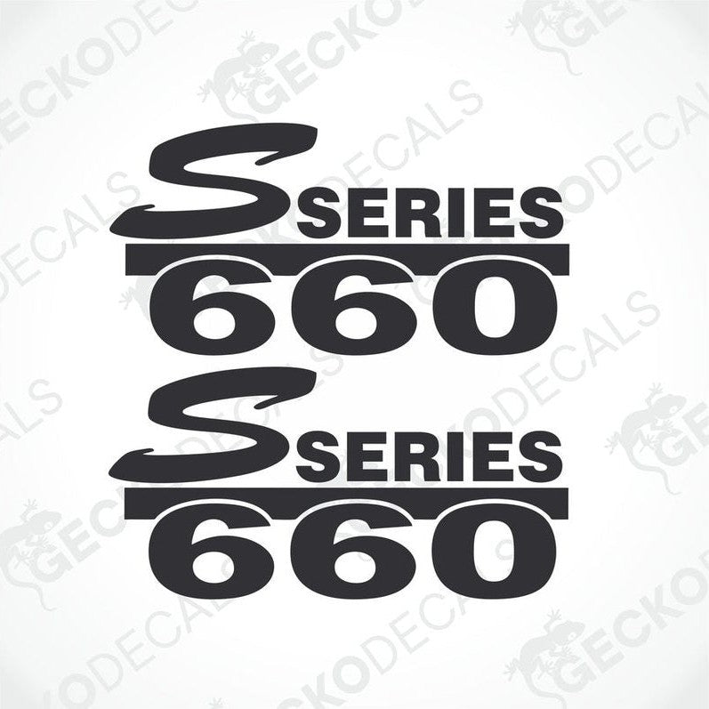 Two black and white die cut stickers with the text 'S SERIES 660' on them, intended for use as vehicle decals.