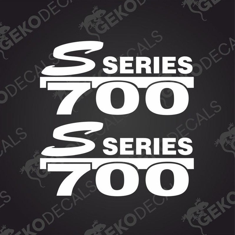 Two white decals with the text 'S SERIES 700' on a black background, typically used for vehicle customization.
