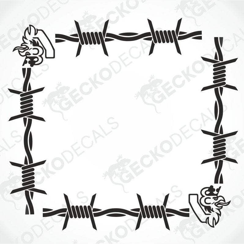 A die cut decal featuring barbed wire with Griffin motifs on the ends, intended for use as side window decals for a Scania truck.
