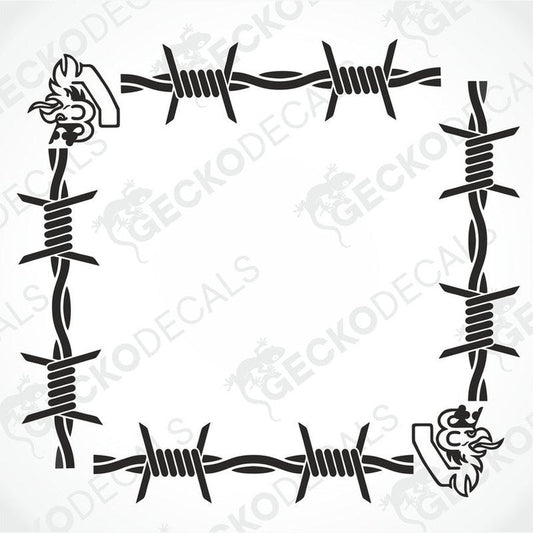 A die cut decal featuring barbed wire with Griffin motifs on the ends, intended for use as side window decals for a Scania truck.