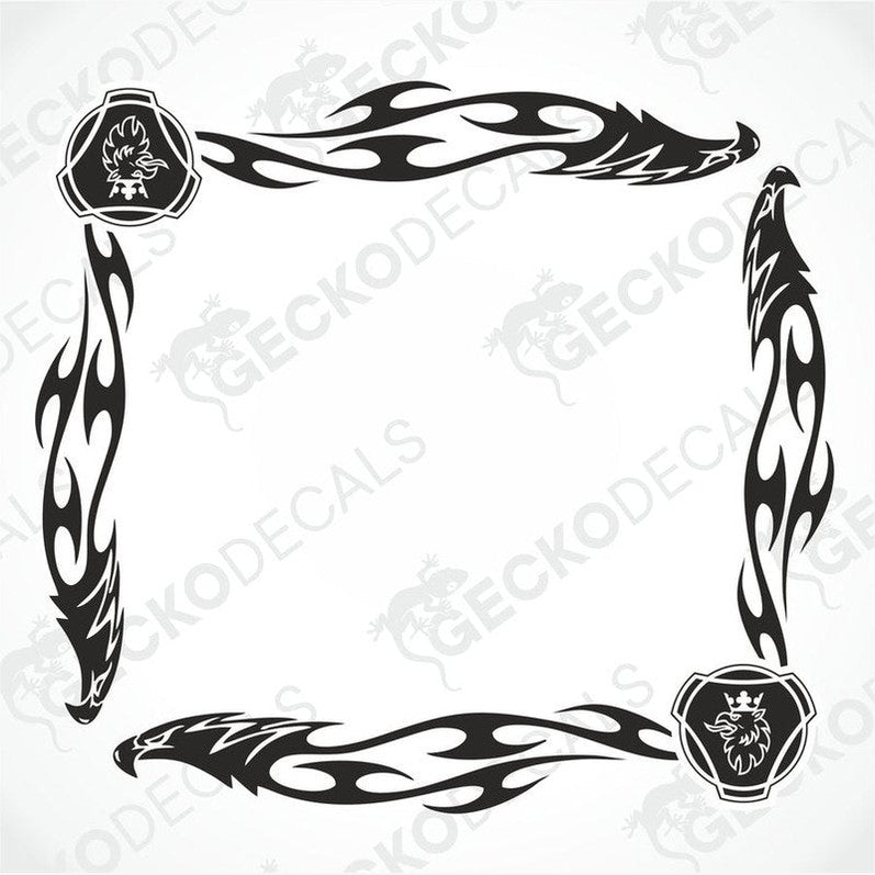A set of two black and white tribal patterned side window decals featuring an eagle motif, designed for use on vehicles.