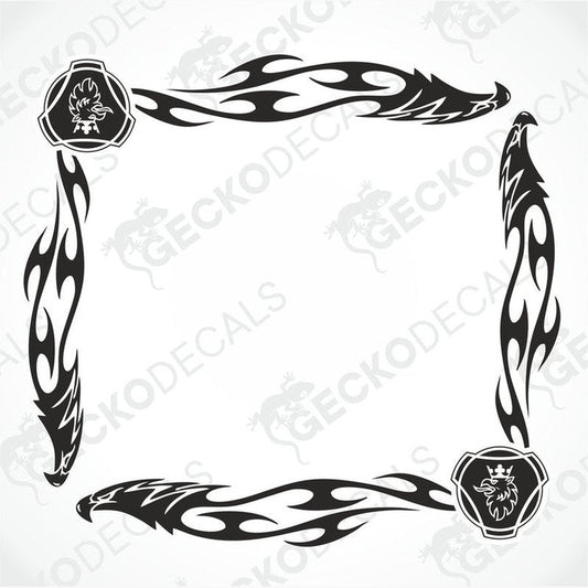 A set of two black and white tribal patterned side window decals featuring an eagle motif, designed for use on vehicles.