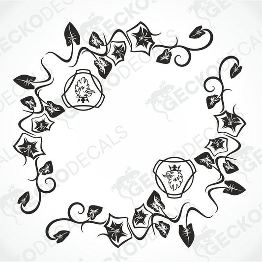 A black and white image of a die-cut floral pattern decal for side window decoration.