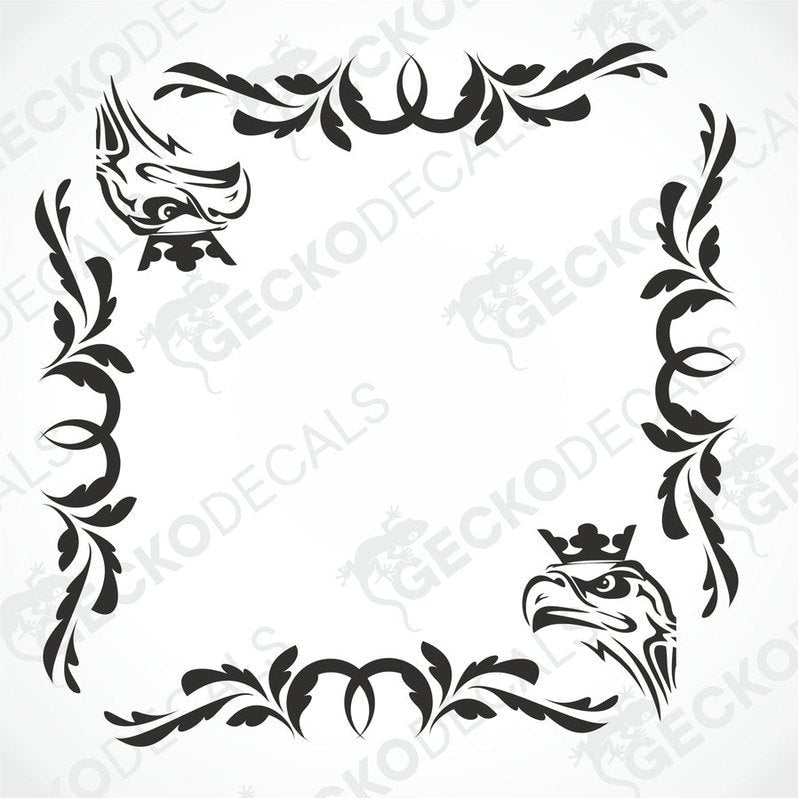 A set of two black and white floral patterned decals for SCANIA GRIFFIN side windows, designed for both interior and exterior use.