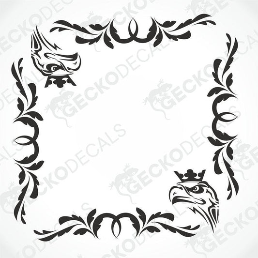 A set of two black and white floral patterned decals for SCANIA GRIFFIN side windows, designed for both interior and exterior use.