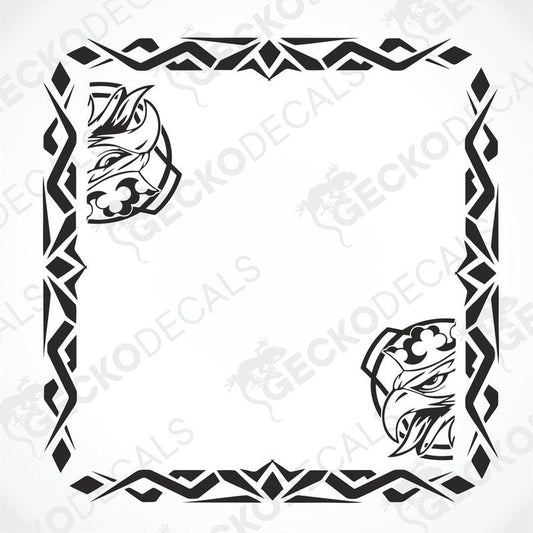 A die cut decal with a griffin design intended for use on a vehicle's side window, shown in black on a white background.