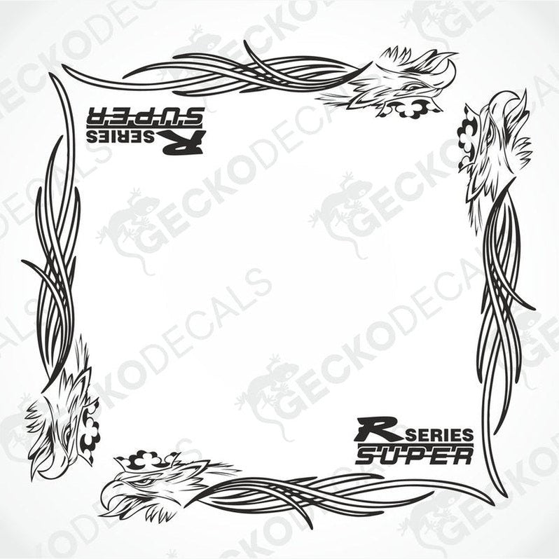 A set of two black and white tribal side window decals for a Scania Griffin Super R Series truck.