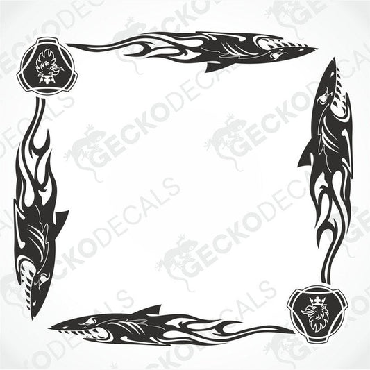 A set of black tribal shark side window decals for a Scania truck, designed to be applied on transfer 