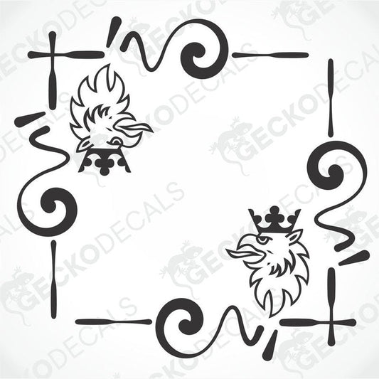 A set of two black vehicle decals featuring a stylized animal head design.