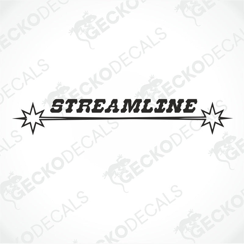 A die cut decal with the text 'STREAMLINE' on it, placed on the front windscreen of a gray truck.