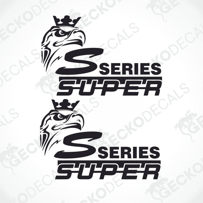 A set of two black decals with a white eagle design and the text 'SUPER SERIES' on a white background.