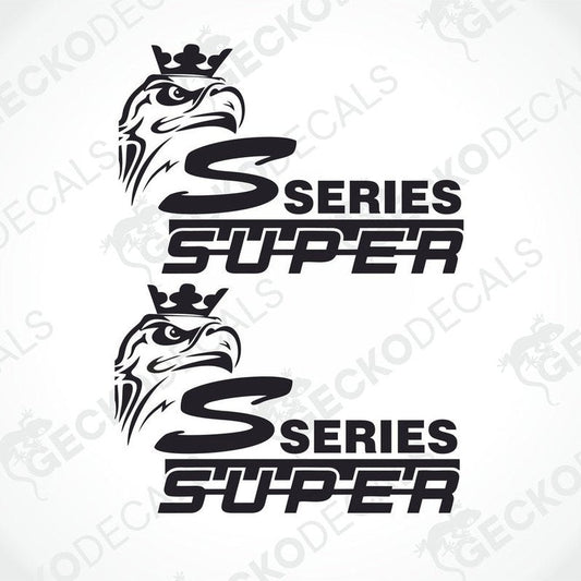 A set of two black decals with a white eagle design and the text 'SUPER SERIES' on a white background.