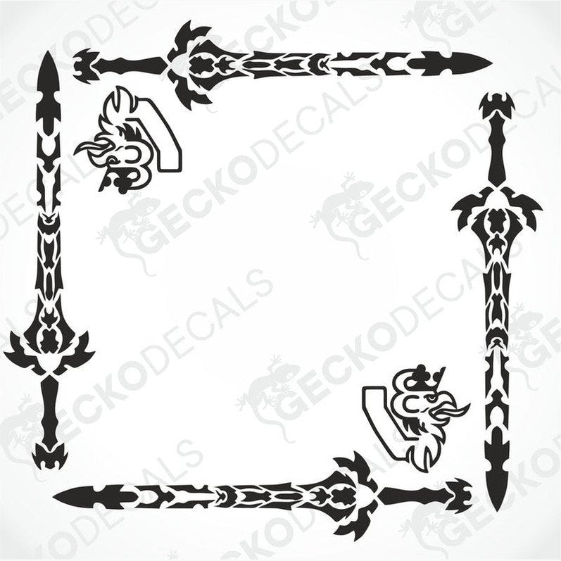 A set of two black and white tribal patterned decals designed for side window application on vehicles.