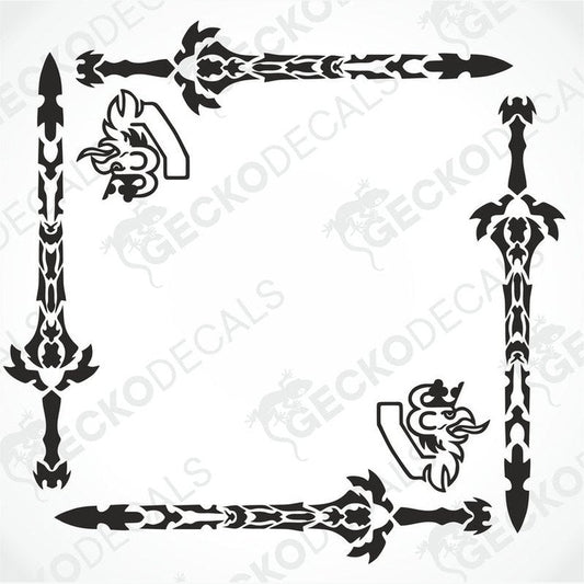 A set of two black and white tribal patterned decals designed for side window application on vehicles.