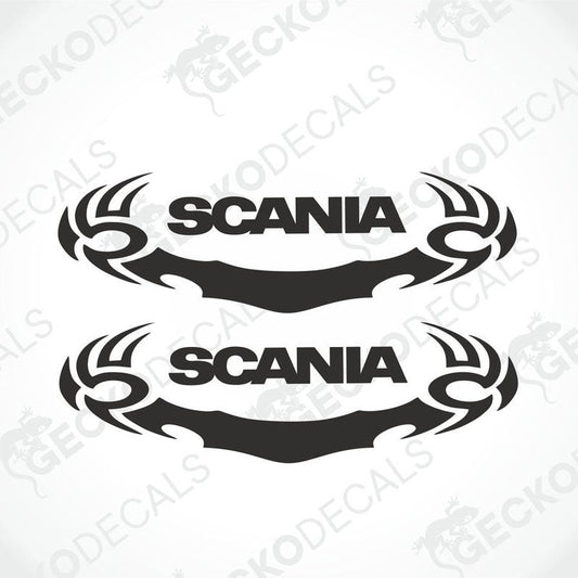 Two black and white Scania tribal decals with the Scania logo, displayed on a white background.