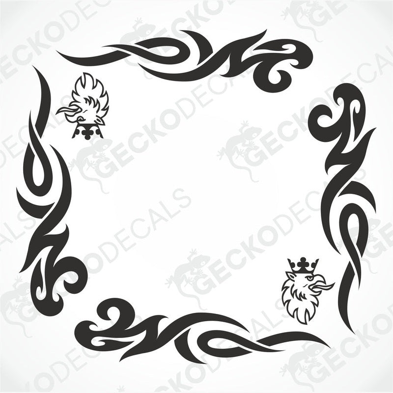 A set of two black tribal patterned decals for Scania truck side windows, designed for application on transfer paper.